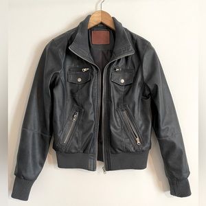 Miss London Dark Blue Faux Leather Jacket.